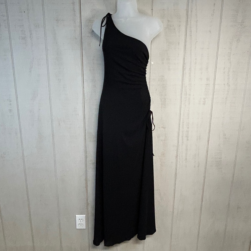 Vtg Laundry Shelli Segal Asymmetric Long Evening Dress Sz 8 Ruched Glam Black - Picture 3 of 8